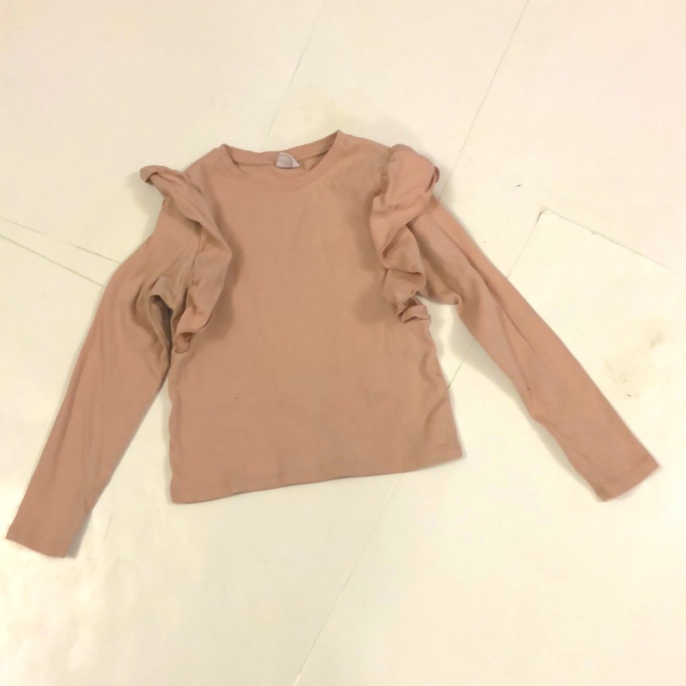Zara Girl 13-14 Top Dusty Pink Long Sleeve Ruffle Excellent Condition